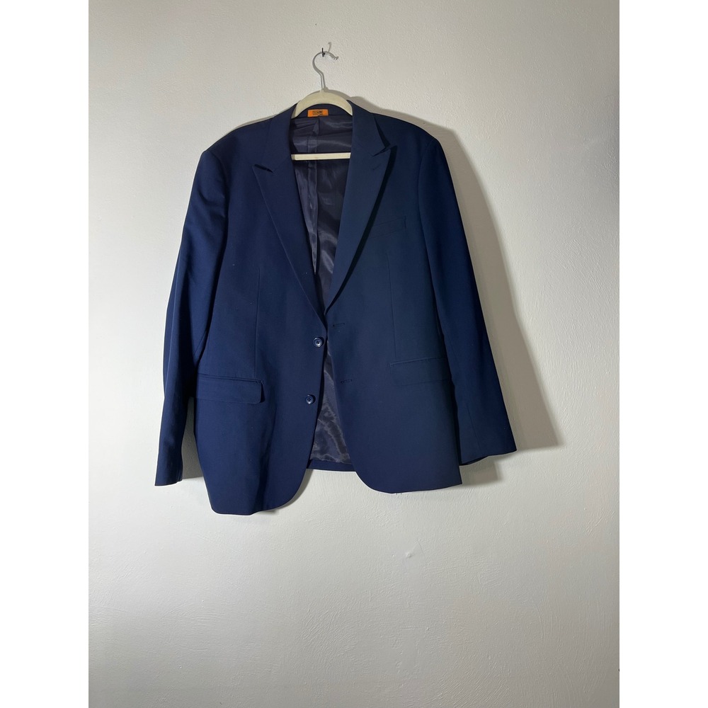 Steven Land Mens Navy Blue Two Button Blazer Sport Coat Stitched Holdings 48R
